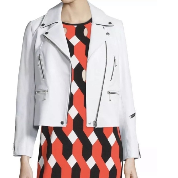 Rag & Bone Arrow Zip Trim White Leather Moto Jacket 4 - Picture 1 of 11